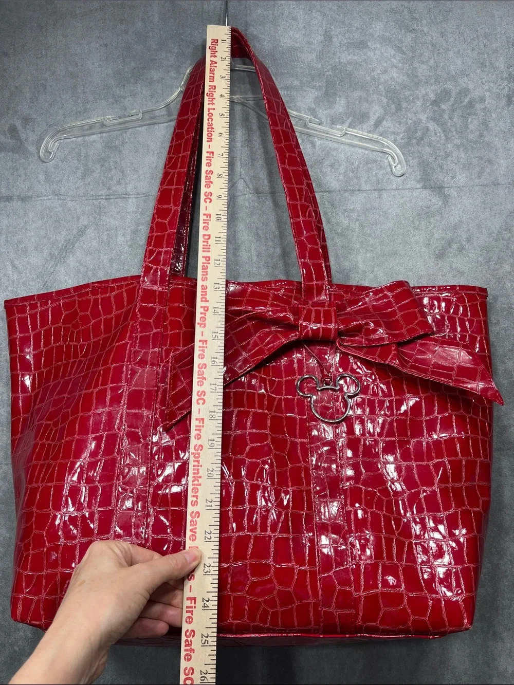 Disney Parks Red Croc Embossed Mickey Bow Tote Bag Disneyland WDW